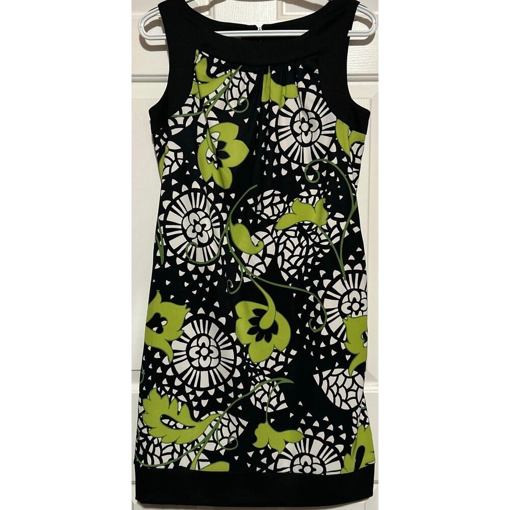 Kim Rogers Women’s Black Green White Floral Sleeveless‎ Zipped Dress Size 6